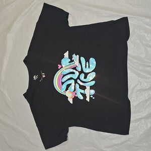 Justice Girls XL Plus 16P/18P Blk Cropped Graphic Tee w/Sequins, Charms, Glitter